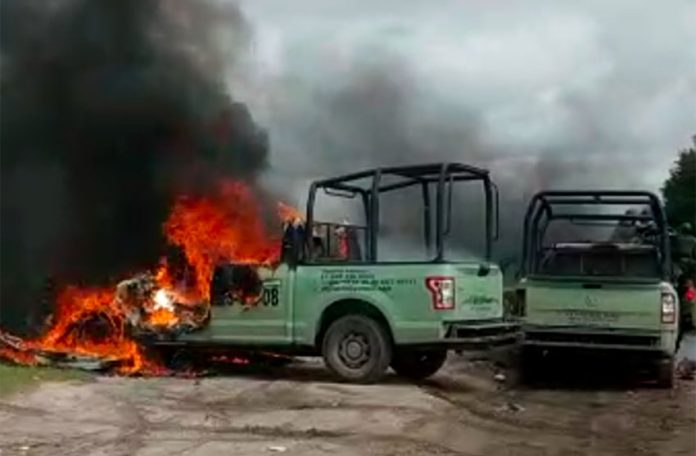 Pemex trucks burn Friday in Tepeaca, Puebla.