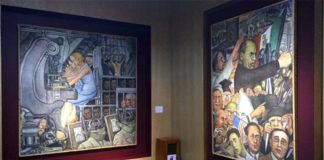 Two of the pieces on display at the teachers' union art exhibition.