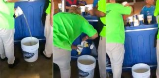 The hidden beer bucket at a stadium in Coahuila.