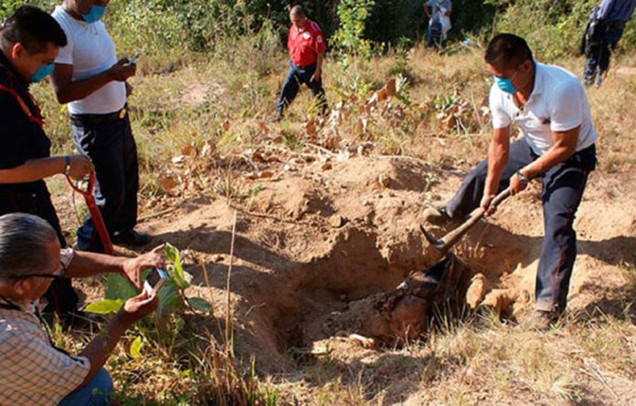Volunteers dig up a grave in Veracruz in 2015.