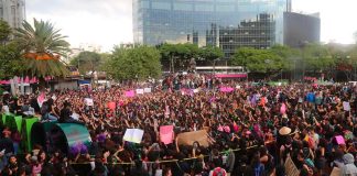 Women march for a second time this week in Mexico City.