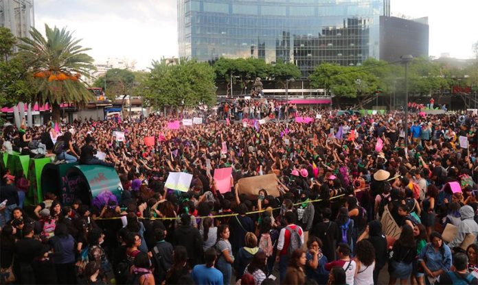 Women march for a second time this week in Mexico City.