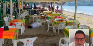 Nava, inset, and the crime scene today in Zihuatanejo.