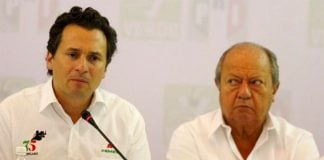Former Pemex chief Emilio Lozoya, left and union leader Romero.