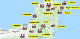 Locations of the first 15 stations on the Maya Train line.