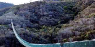 The 350-meter-long bridge was inspired by the Capilano suspension bridge in Vancouver, Canada.