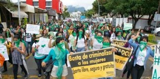 Women march in favor of new abortion law.