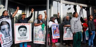 Parents of the missing students and supporters at a demonstration in Mexico City.