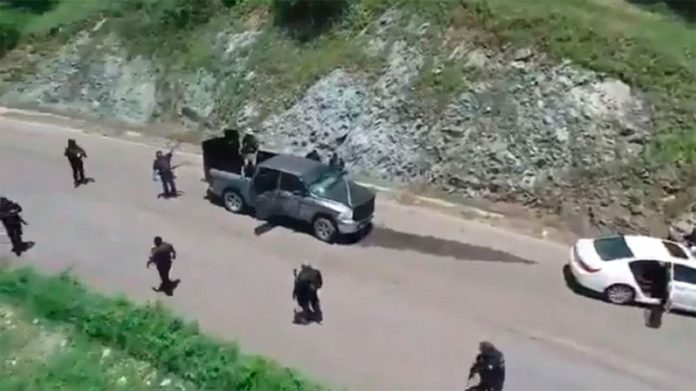 Frame from a video taken during the CJNG's attack on Friday.