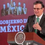 Foreign Affairs Secretary Ebrard addresses reporters on Friday.