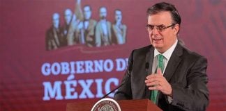 Foreign Affairs Secretary Ebrard addresses reporters on Friday.