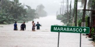 A flooded road in Colima yesterday.