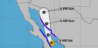 Lorena's forecast track at 10:00am CDT on Saturday.