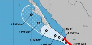 Lorena's forecast track as of 4:00pm Wednesday.