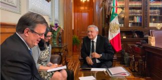 Ebrard, left, and López Obrador after 'a very good conversation' with Trump.