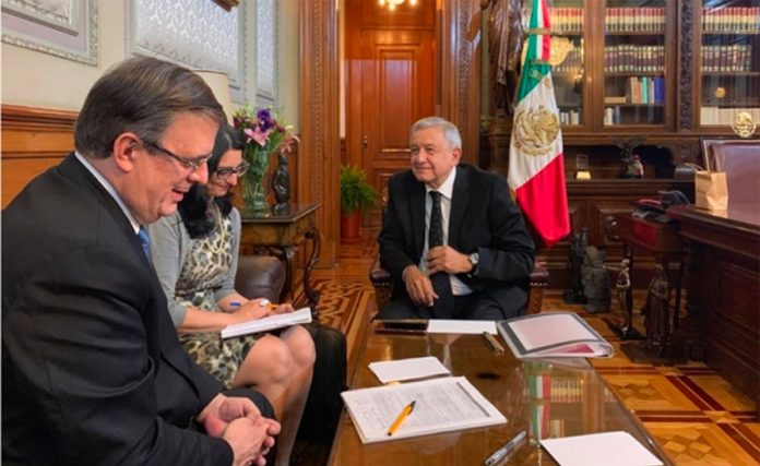 Ebrard, left, and López Obrador after 'a very good conversation' with Trump.