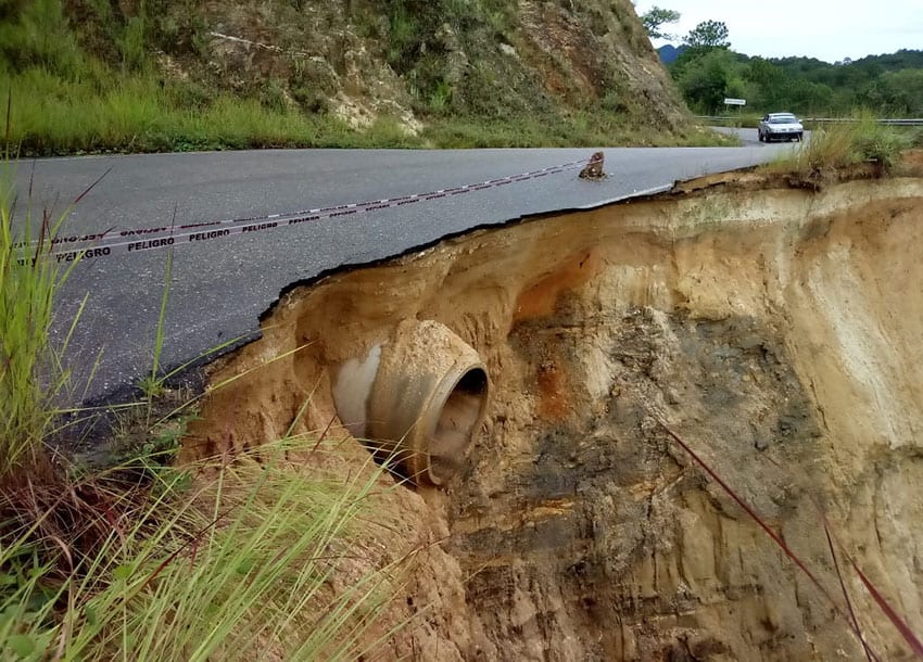 Road damage in Oaxaca.