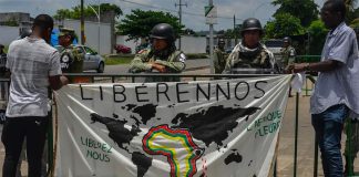 Africa cries on a map in Tapachula.