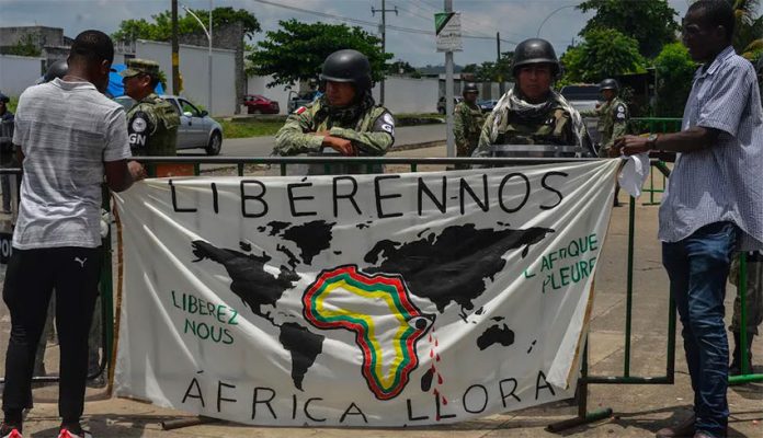 Africa cries on a map in Tapachula.