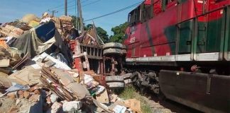 The wreckage in Veracruz after semi failed to cross the tracks in time.