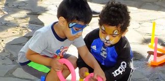 Kids playing games organized by Nike.