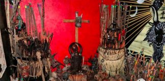 The gang leader's altar where demons were invoked to provide him with protection.