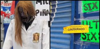 The 'makizombie,' left, and the closed sign placed by authorities.