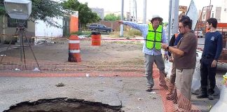 The Hermosillo sinkhole into which a cyclist plunged.