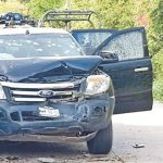One of the trucks that was carrying suspected gangsters in Tepochica.