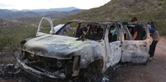 One of the three vehicles caught in the ambush.