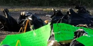 Bags and posters found on a Guanajuato highway.