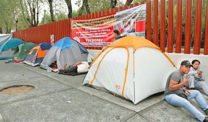 Farmers' tents outside the lower house of Congress in Mexico City.