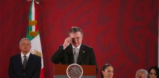 Marcelo Ebrard speaks Monday morning at the president's press conference.