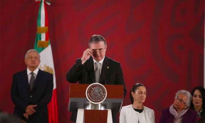 Marcelo Ebrard speaks Monday morning at the president's press conference.