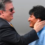 Foreign Secretary Ebrard, left, greets Bolivia's Evo Morales in Mexico City.