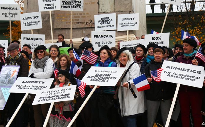'Accidental Americans' protest tax law in France in June.