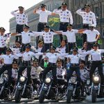 Mexico City traffic police motorcycle acrobatic team gives a demonstration on Sunday.