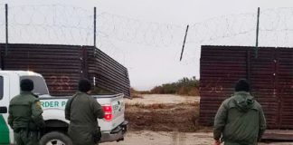 The hole in the border wall cut by smugglers this week.