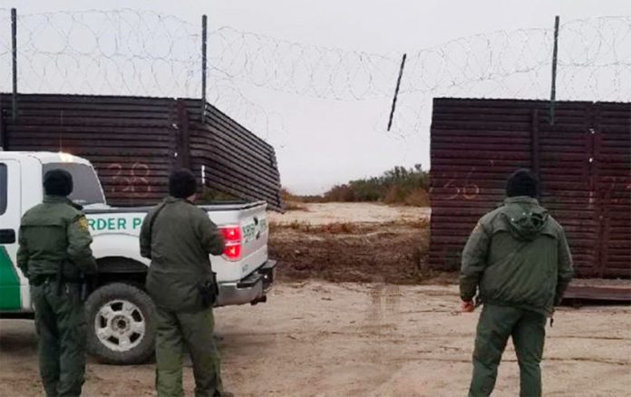 The hole in the border wall cut by smugglers this week.