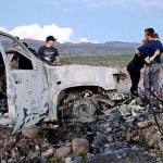 A vehicle in which members of the LeBarón family were killed and burned on Monday.