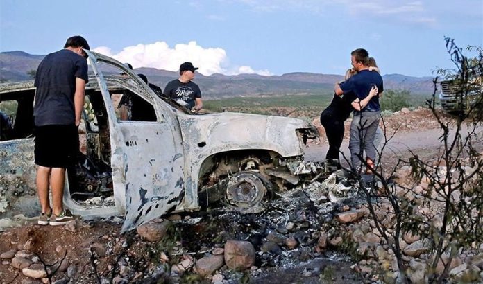 A vehicle in which members of the LeBarón family were killed and burned on Monday.