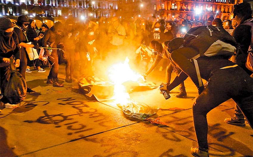 A small number of marchers resorted to violence.