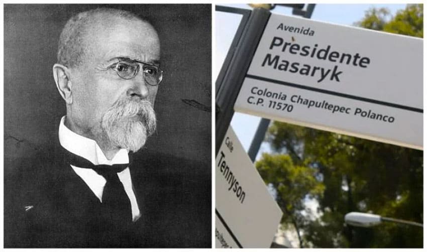 Masaryk, left, and the street that bears his name.