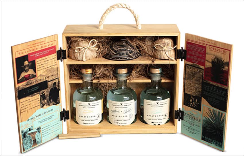 Melate’s Signature Box, a special selection of mezcal from Oaxaca.