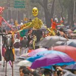 Skeletons parade in the rain