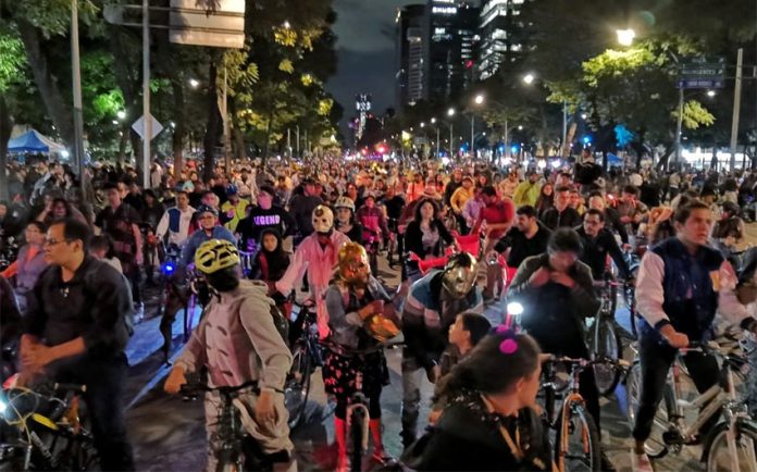 Nighttime riders in Mexico City.