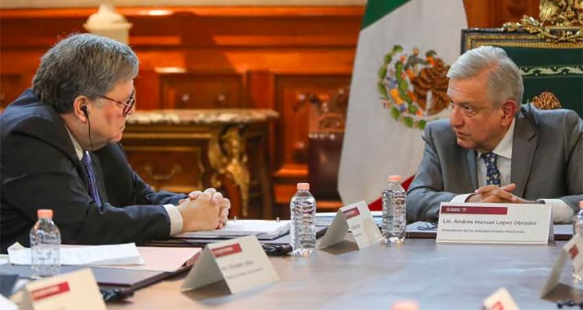 US Attorney General Barr, left, met with López Obrador on Thursday.