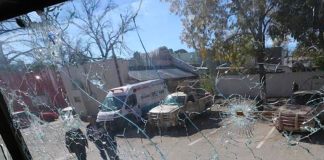 No hugs, just bullets: damage in Villa Unión after Saturday's attack.