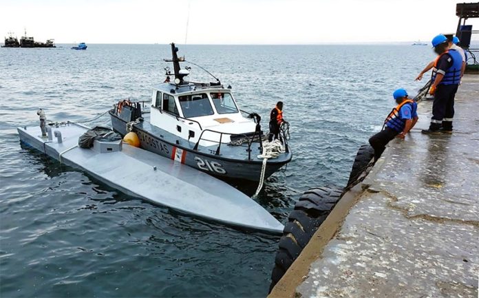 The narco-submarine captured in Peruvian waters.