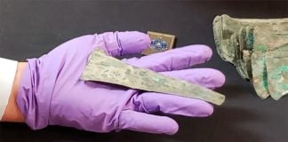 One of the copper coins being returned to Mexico.